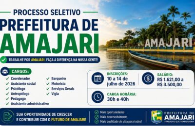 Prefeitura de Amajarí abre Processo Seletivo com vagas para níveis fundamental, médio e superior