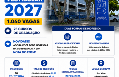 UERR abre Vestibular 2027 com 1.040 vagas e amplia formas de ingresso com uso da nota do Enem